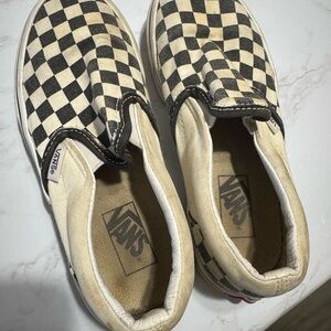 Vans Kids Checkered Slip-On Sneakers - Black and Cream